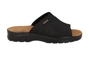 See the Black Leather Slide Men Sandals in the colour BLACK, available in various sizes
