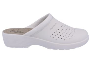 See the Faux Leather Professional CE Clogs With Elastic Strip in the colour WHITE, available in various sizes