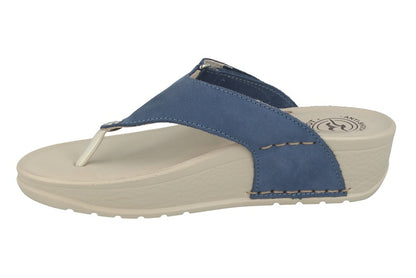 See the Blue Leather Velcro Open Toe Flip Flops Women Sandals in the colour BLUE, available in various sizes