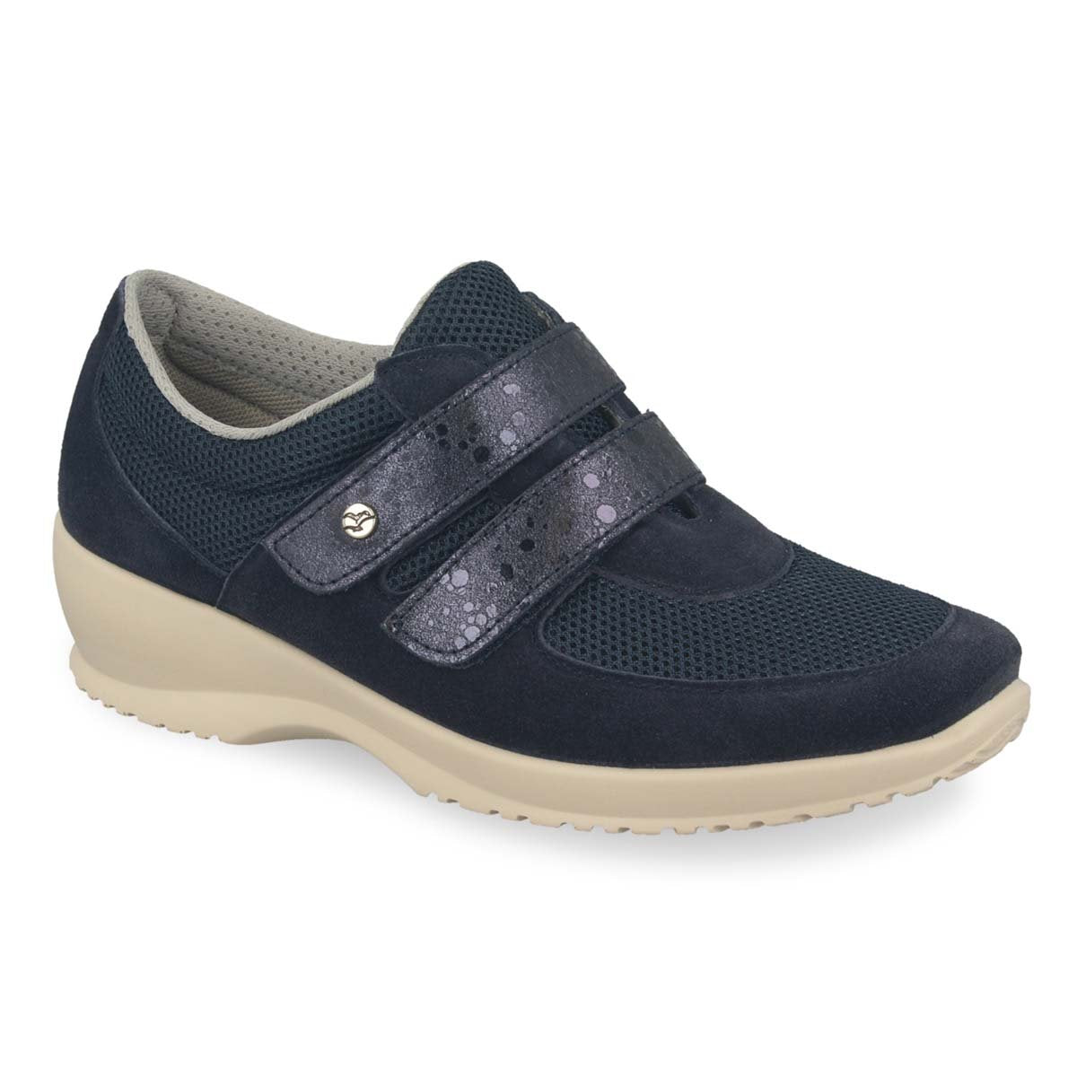 See the Cloth Leather Velcro Strap Sneakers Women Shoes in the colour DARK BLUE, available in various sizes