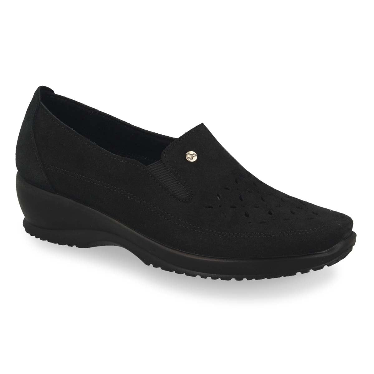 See the Black Leather Slip-On Women Shoes in the colour BLACK, available in various sizes