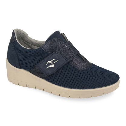 See the Cloth Leather Velcro Strap Sneakers Women Shoes in the colour DARK BLUE, available in various sizes