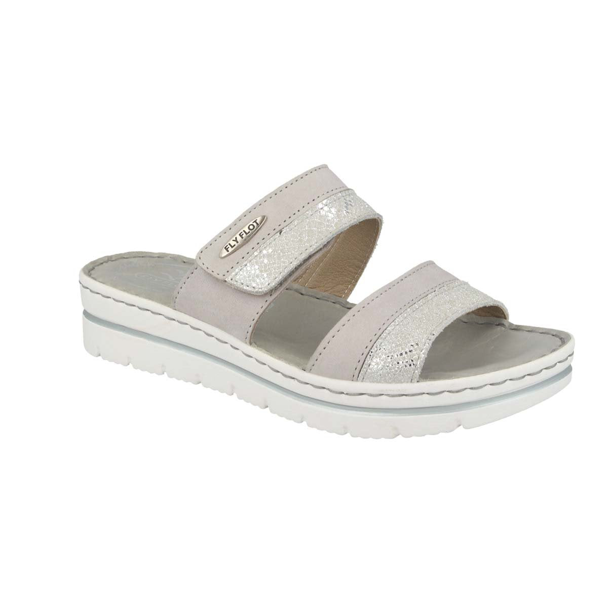 See the Trendy  Leather Slide Women Sandals With Anti-Shock Cushioned Leather Insole in the colour BEIGE, available in various sizes