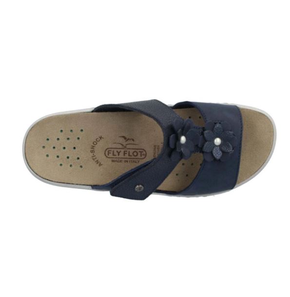 See the Blue Flower Leather Upper Orthotic Slide Sandals With Anti-Shock Removable Insole in the colour BLUE, available in various sizes