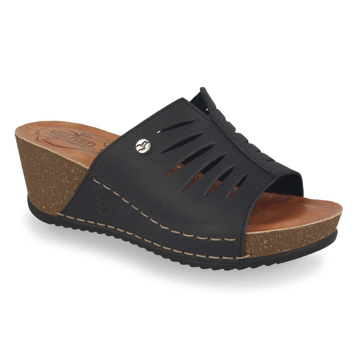 See the Leather Wedge With Anti-Shock Cushioned Leather Insole in the colour BLACK, available in various sizes