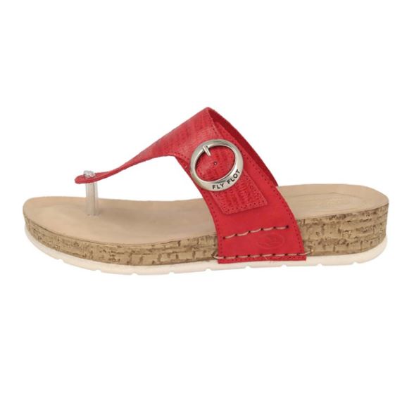 See the Red Leather Upper With Adjustable Buckle Open Toe Women Flip Flops in the colour RED, available in various sizes