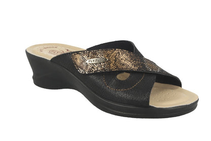 See the Shinny Snake Crossover Soft Microfiber  Slide Women Sandals With Faux Leather Insole in the colour BEIGE, available in various sizes