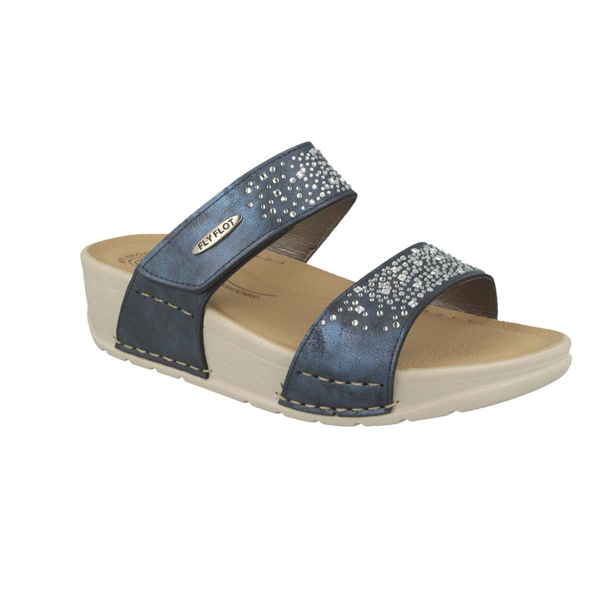 See the Strap With Velcro Embellished Slide Women Sandals With Soft Microfiber Upper And Faux Leather Insole in the colour BLACK, available in various sizes