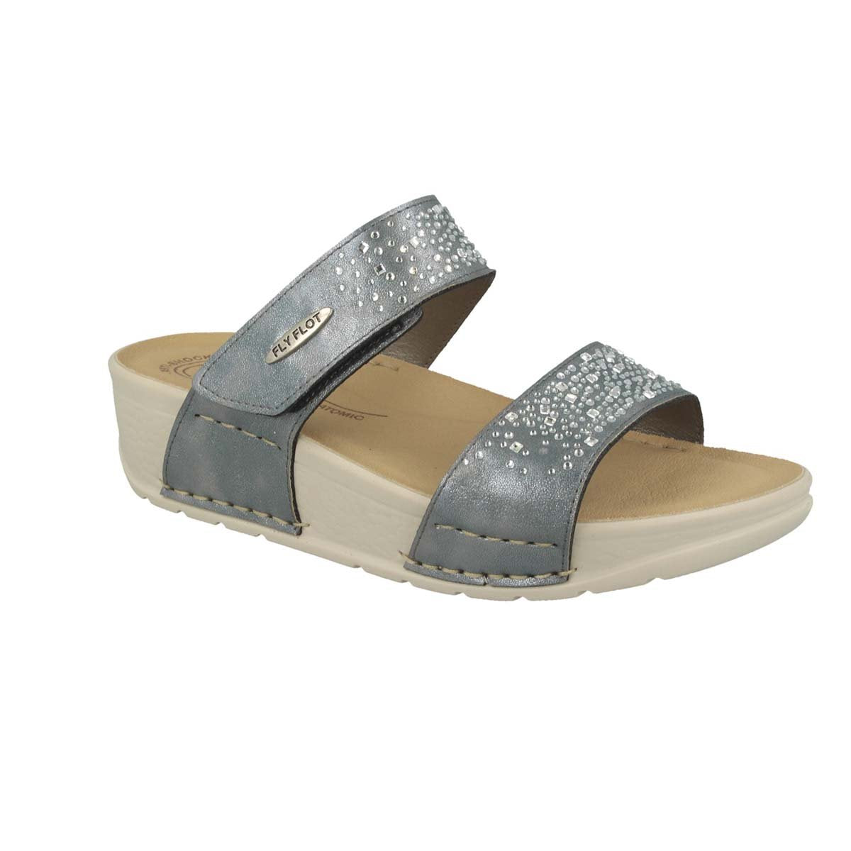 See the Strap With Velcro Embellished Slide Women Sandals With Soft Microfiber Upper And Faux Leather Insole in the colour BLACK, available in various sizes
