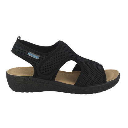 See the Velcro Back Strap Cloth Women Sandals With Anti-Shock Microfiber Insole in the colour BLACK, available in various sizes