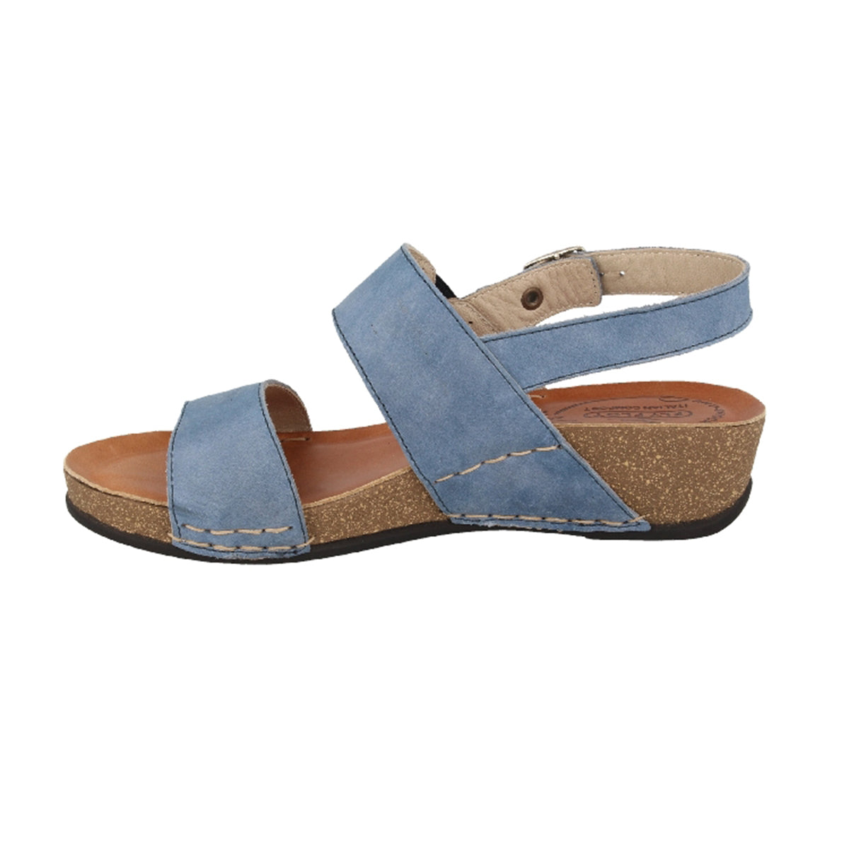 See the Pale Turquiose Leather Adjustable Buckle Back Strap Women Sandals With Anti-Shock Cushioned Leather Insole in the colour PALE TURQUOISE, available in various sizes