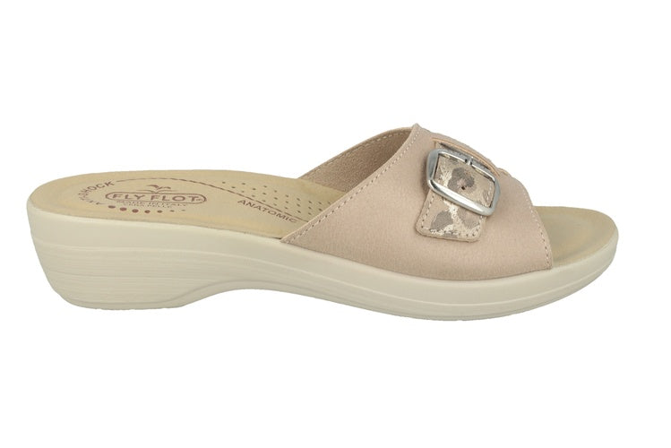 See the Soft Microfiber One Strap With Adjustable Buckle  Slide Women Sandals in the colour BEIGE, available in various sizes