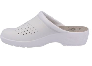 See the Faux Leather Professional CE Clogs With Elastic Strip in the colour WHITE, available in various sizes