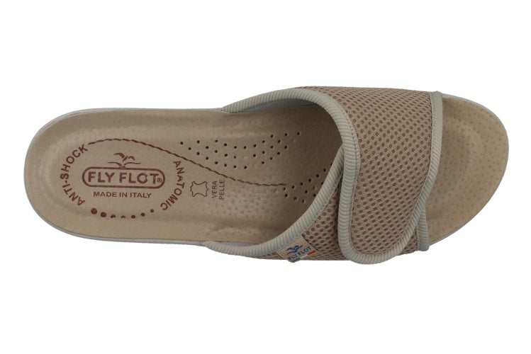 See the Lightweight Velcro Leather Stretch Mesh Slide Women Sandals in the colour BEIGE, available in various sizes