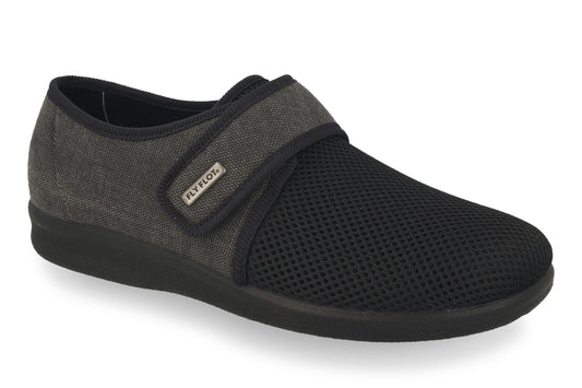 See the Lightweight Black Velcro Cloth Sneaker Shoe in the colour BLACK, available in various sizes