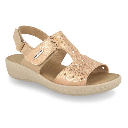 See the Velcro With Back Strap Women Sandals With Microfiber Upper And Faux Leather Insole in the colour BEIGE, available in various sizes