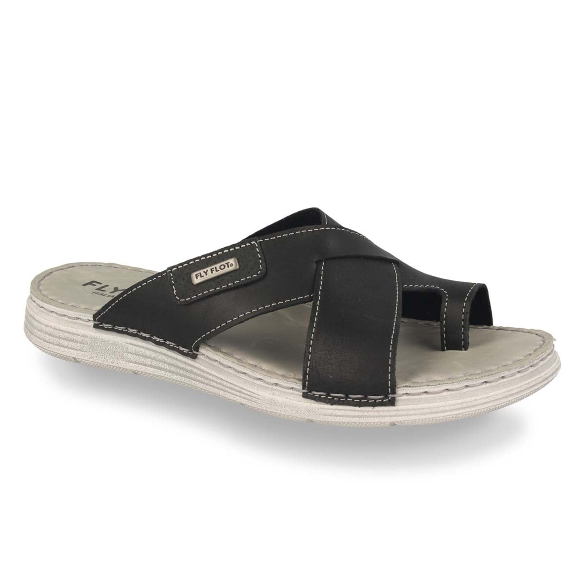 See the Trendy Leather Slide Men Sandals in the colour BLACK, available in various sizes