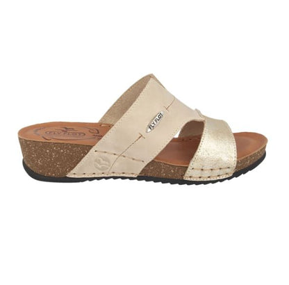 See the Beige Leather Slide Women Sandals With Anti-Shock Cushioned Leather Insole in the colour BEIGE, available in various sizes