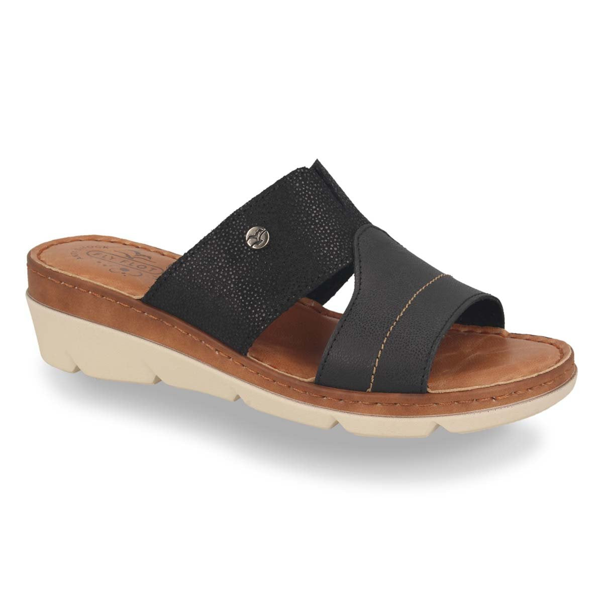 See the Leather Slide Women Sandals With Anti-Shock Cushioned Leather Insole in the colour BEIGE, available in various sizes
