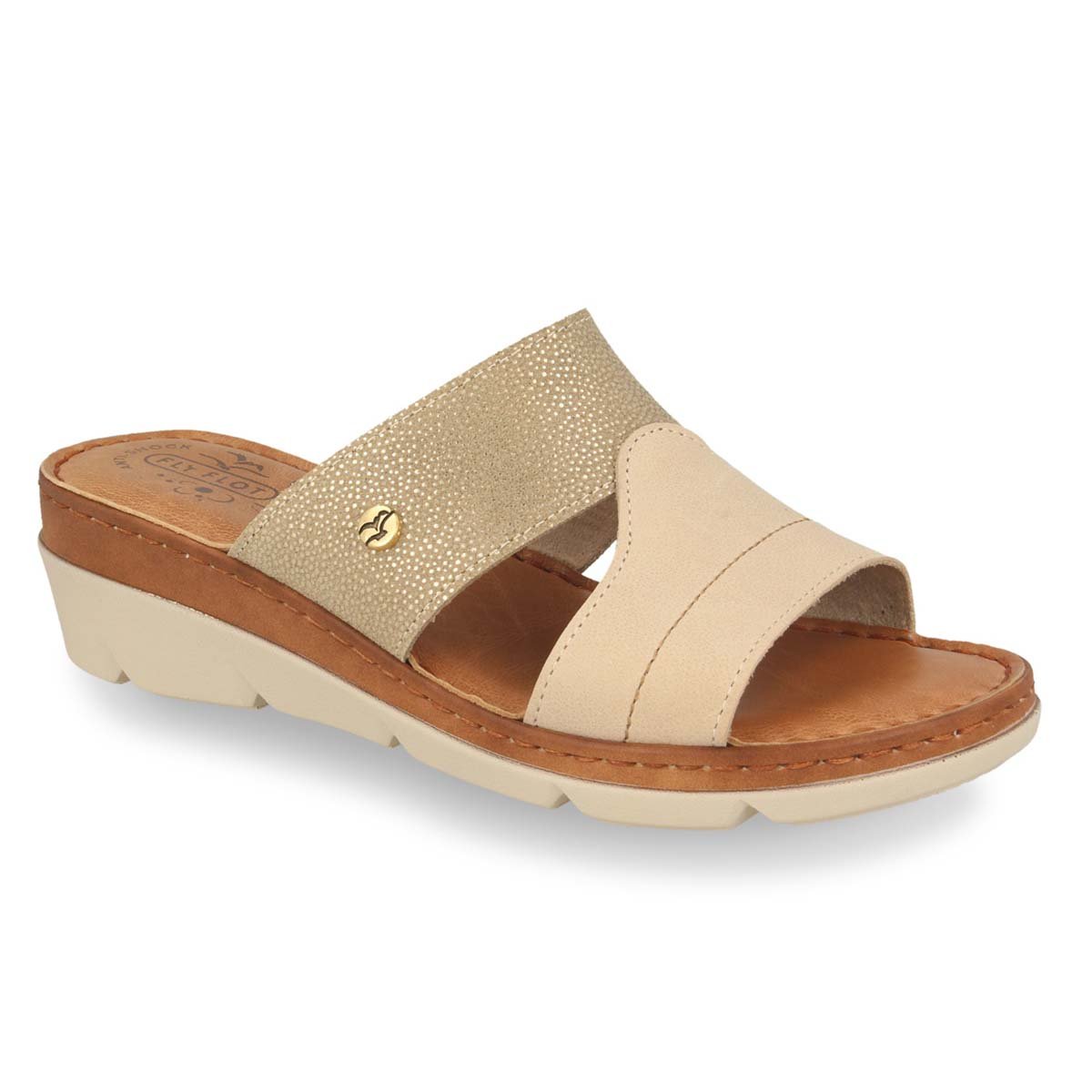 See the Leather Slide Women Sandals With Anti-Shock Cushioned Leather Insole in the colour BEIGE, available in various sizes