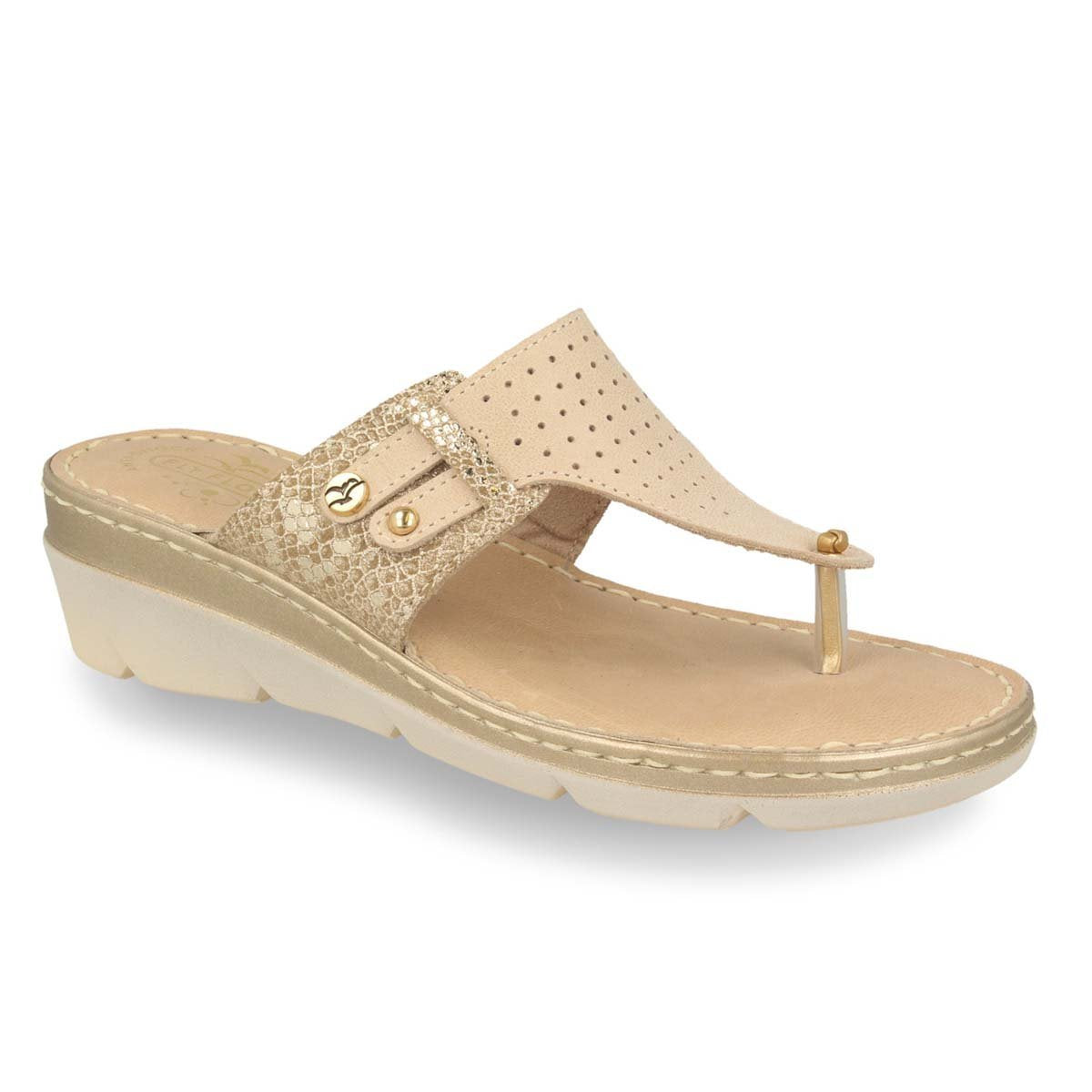 See the Leather Open Toe Flip Flops Women Sandals With Anti-Shock Cushioned Leather Insole in the colour BEIGE, available in various sizes