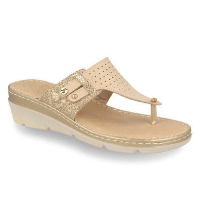 See the Leather Open Toe Flip Flops Women Sandals With Anti-Shock Cushioned Leather Insole in the colour BEIGE, available in various sizes
