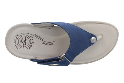 See the Blue Leather Velcro Open Toe Flip Flops Women Sandals in the colour BLUE, available in various sizes