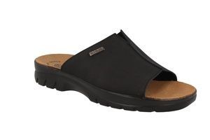 See the Black Leather Slide Men Sandals in the colour BLACK, available in various sizes