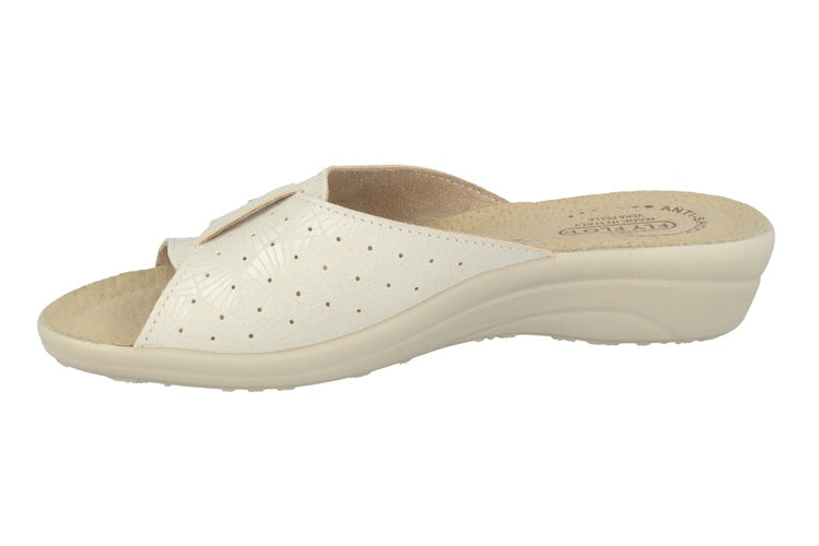 See the Soft Microfiber One Strap Slide Women Sandals in the colour BEIGE, available in various sizes