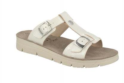 See the Comfortable Slide Women Sandals With Double Adjustable Buckle in the colour BEIGE, available in various sizes
