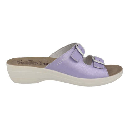 See the Slide Women Sandals  With Adjustable Double Buckle Strap And Faux Laether Insole in the colour LILAC, available in various sizes