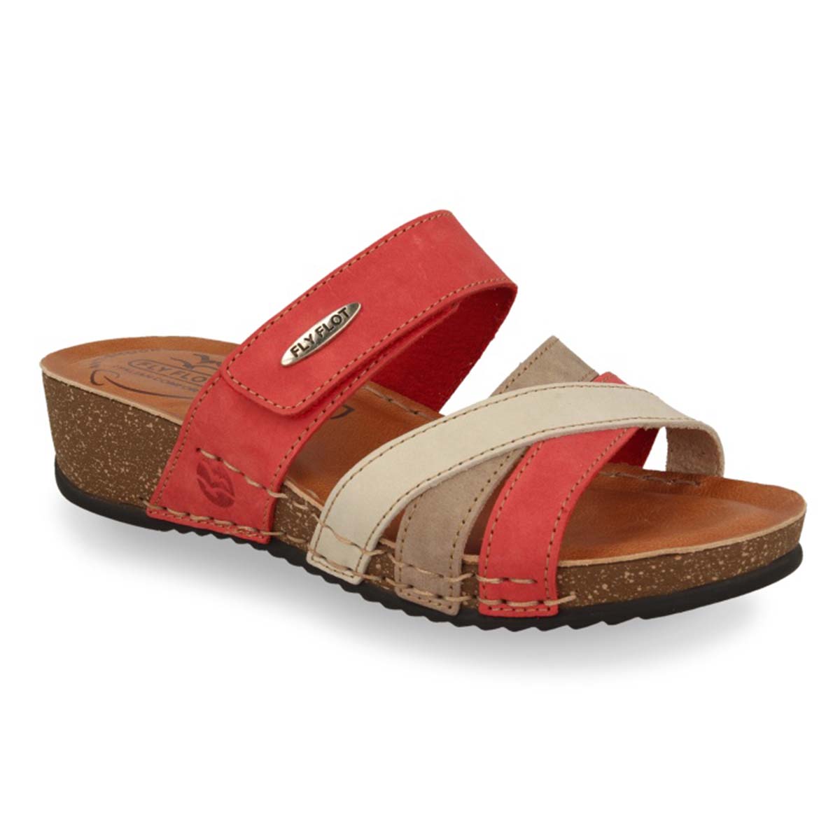 See the Velcro Leather Slide Women Sandals With Anti-Shock Cushioned Leather Insole in the colour BLUE, available in various sizes