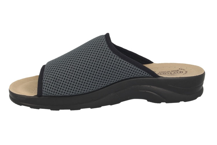 See the Slide Men Sandals With Stretch Fabric Upper And Faux Leather Insole in the colour ANTHRACITE, available in various sizes