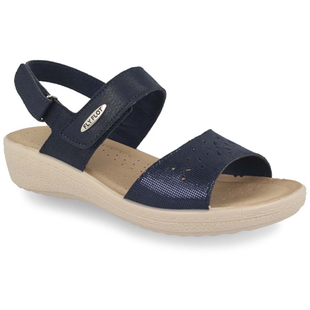 See the Blue Soft Microfiber Back Strap Women Sandals With Anti-Shock Cushioned Leather Insole in the colour BLUE, available in various sizes