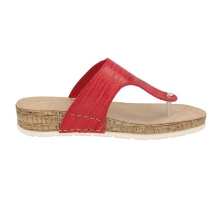 See the Red Leather Upper With Adjustable Buckle Open Toe Women Flip Flops in the colour RED, available in various sizes
