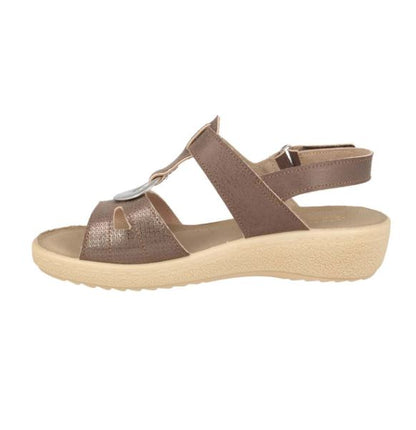 See the Taupe Velcro Back Strap Cloth Women Sandals With Anti-Shock Microfiber Insole in the colour TAUPE, available in various sizes