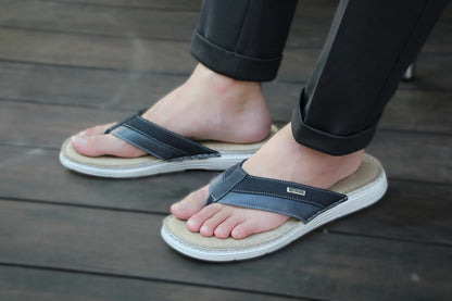 Trendy Leather Open Toe Flip Flops Men Sandals