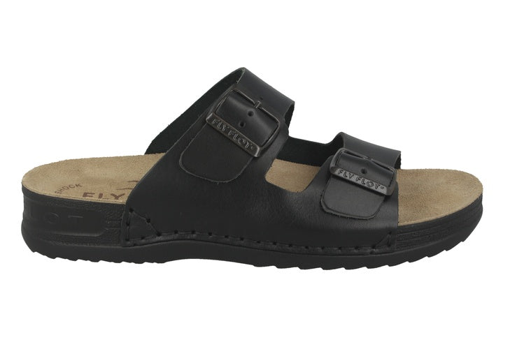 See the Leather Double Buckle Strap Men Sandals in the colour BLACK, available in various sizes