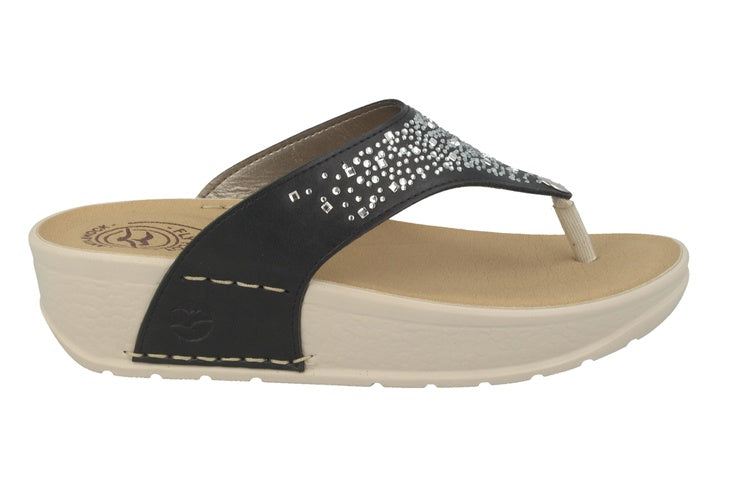 See the Embellished Open Toe Flip Flops Women Sandals With Faux Leather Insole in the colour BLACK, available in various sizes
