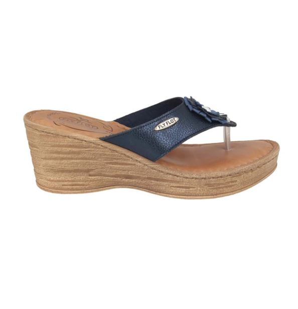 See the Leather Flower Wedge Open Toe Women Sandals in the colour BLUE, available in various sizes