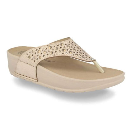 See the Embellished Flip Flops With Faux Leather Insole in the colour BEIGE, available in various sizes