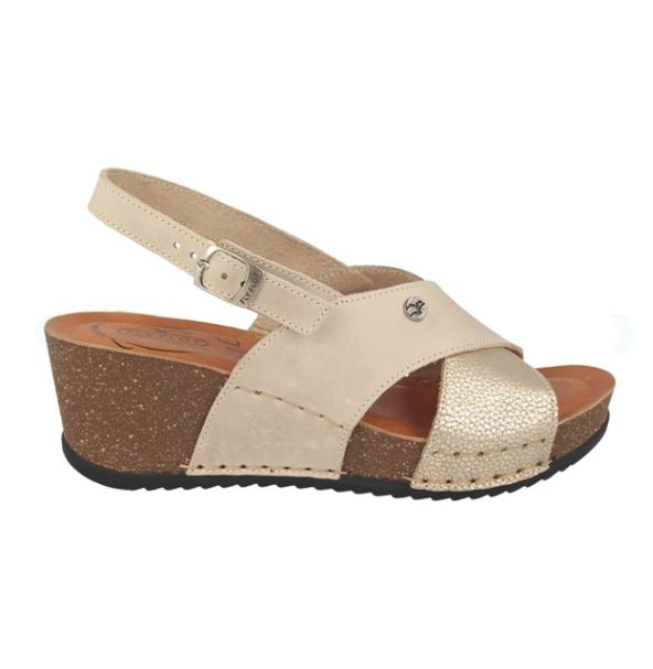 See the Crossover Leather Wedge Back Strap Women Sandals in the colour BEIGE, available in various sizes