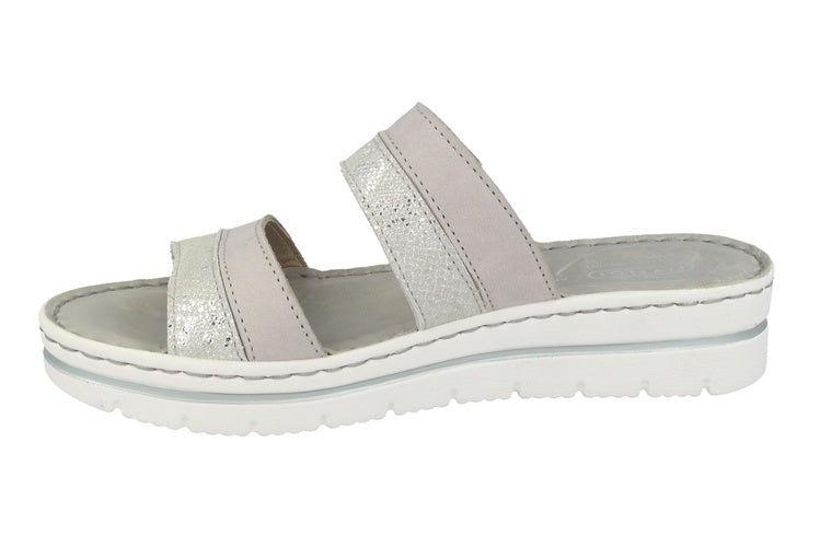 See the Trendy  Leather Slide Women Sandals With Anti-Shock Cushioned Leather Insole in the colour BEIGE, available in various sizes