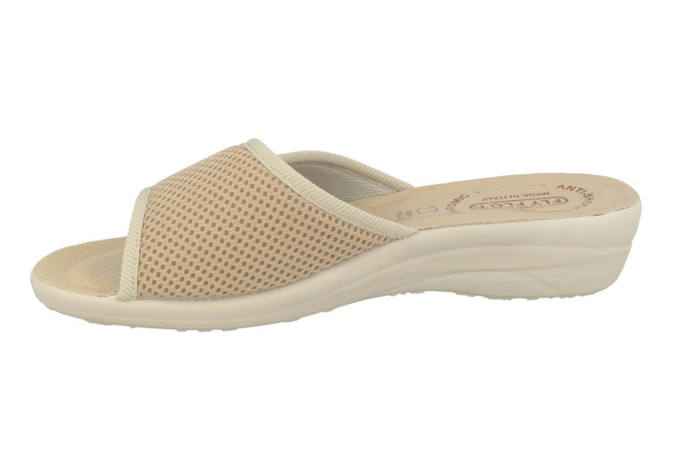 See the Lightweight Velcro Leather Stretch Mesh Slide Women Sandals in the colour BEIGE, available in various sizes