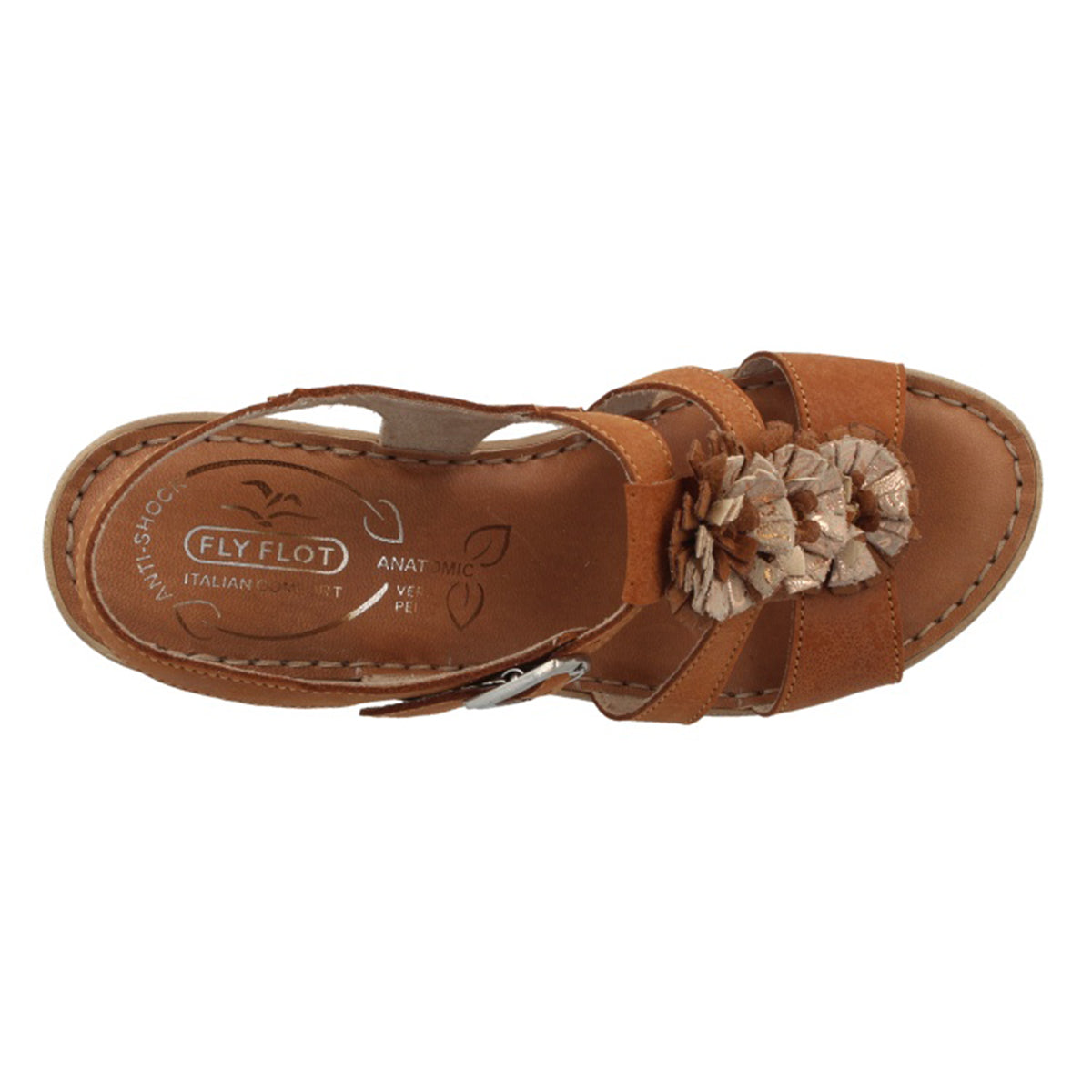 See the Tan Leather Flower Wedge Back Strap Women Sandals in the colour TAN, available in various sizes