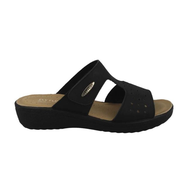 See the Velcro Strap Slide Women Sandals With Anti-Shock Microfiber Insole in the colour BLACK, available in various sizes