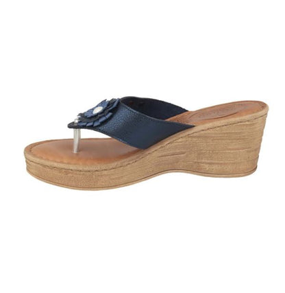 See the Leather Flower Wedge Open Toe Women Sandals in the colour BLUE, available in various sizes