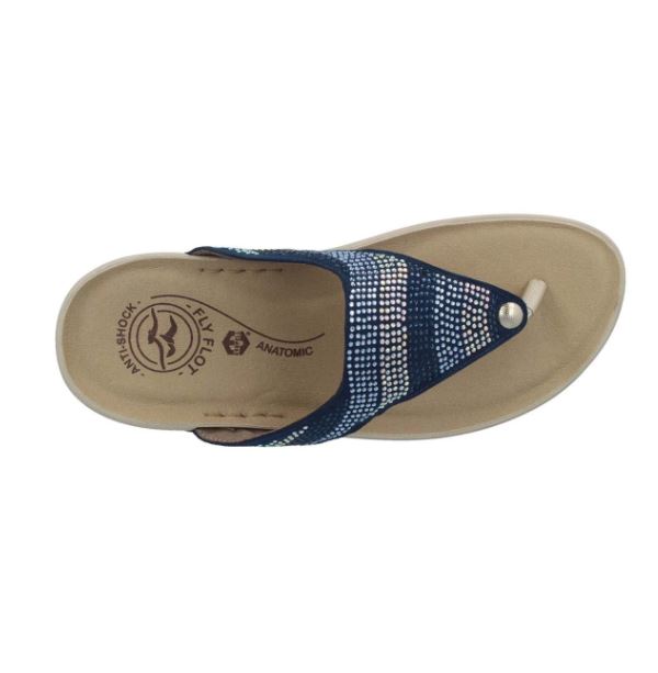 See the Blue Embellished Flip Flops With Faux Leather Insole in the colour BLUE, available in various sizes