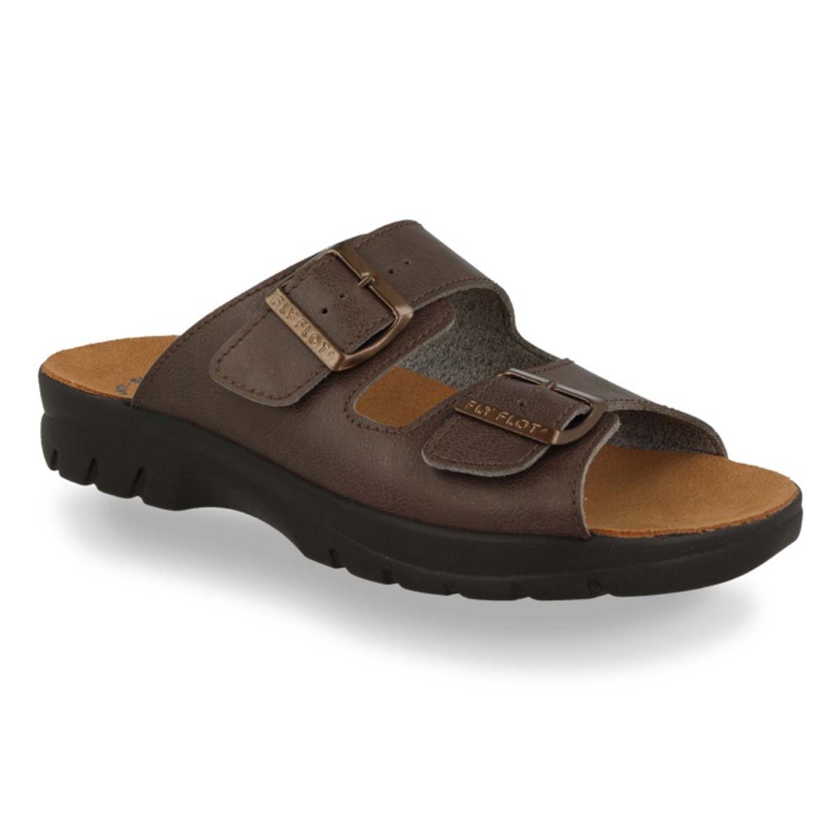 See the Brown Leather  Double Strap Slide Men Sandals in the colour BROWN, available in various sizes