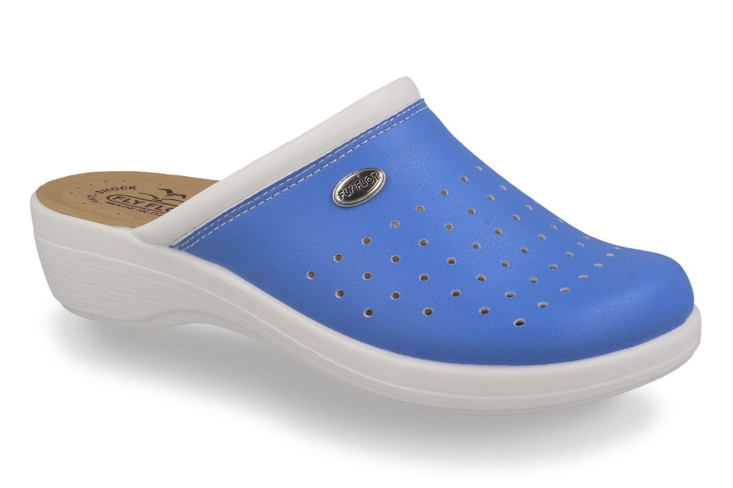 See the Light Blue Professional  With Faux Leather Upper And Insole Women Clogs in the colour LIGHT BLUE, available in various sizes